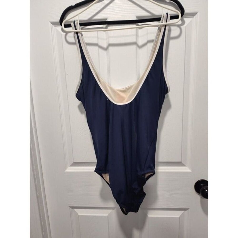 Lands End Blue Swim Bathing Suit One Piece American Flag Classic Size 18 - Picture 2 of 9